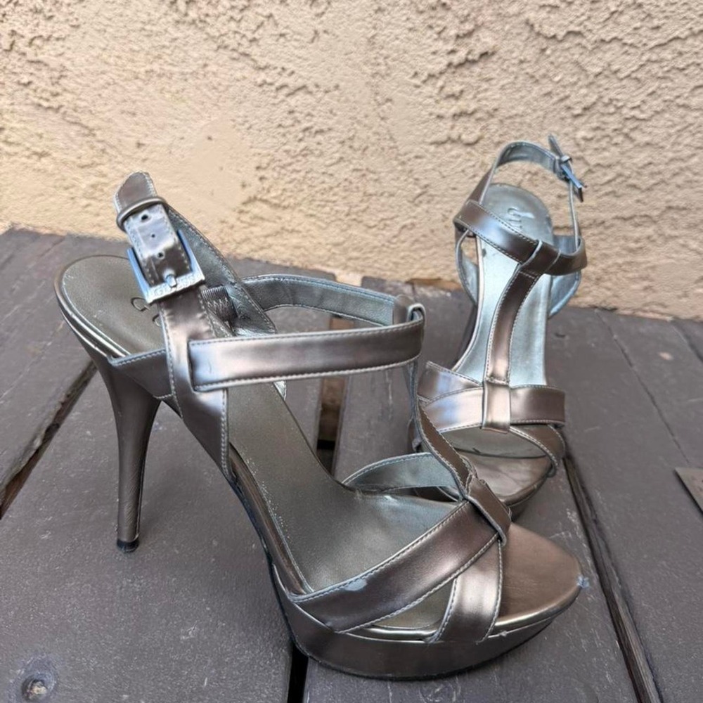 Guess silver metallic strappy heels